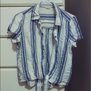 button down striped tie blouse